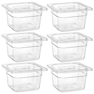 Bekith 6 Pack 1/6 Size Clear Polycarbonate Food Pans with Lids for Kitchen Restaurant Food Prep, 4 Inches Deep