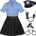 Girls Police Officer Costume Kids Cop Uniform for Girls Cop Cosplay Halloween Costume (9-10 Years, Blue)