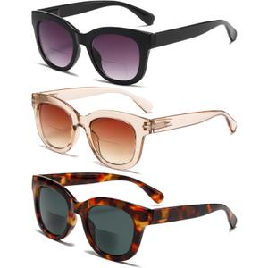 Bifocal Sunglasses For Women Reading Sunglasses 3 Pack UV400 Sun Readers Glasses With Spring Hinge(3MIX+2.00)