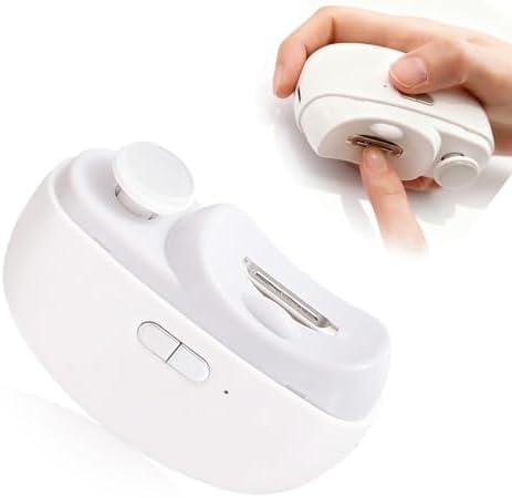 Electric Nail Clippers, 2 in 1 Automatic Nail Trimmer with Polishing, LED Light & Clip Storage, 2-Speed Fingernail & Toenail Clippers, and Electric Nail Clippers for Seniors, Adults and Kids (White)