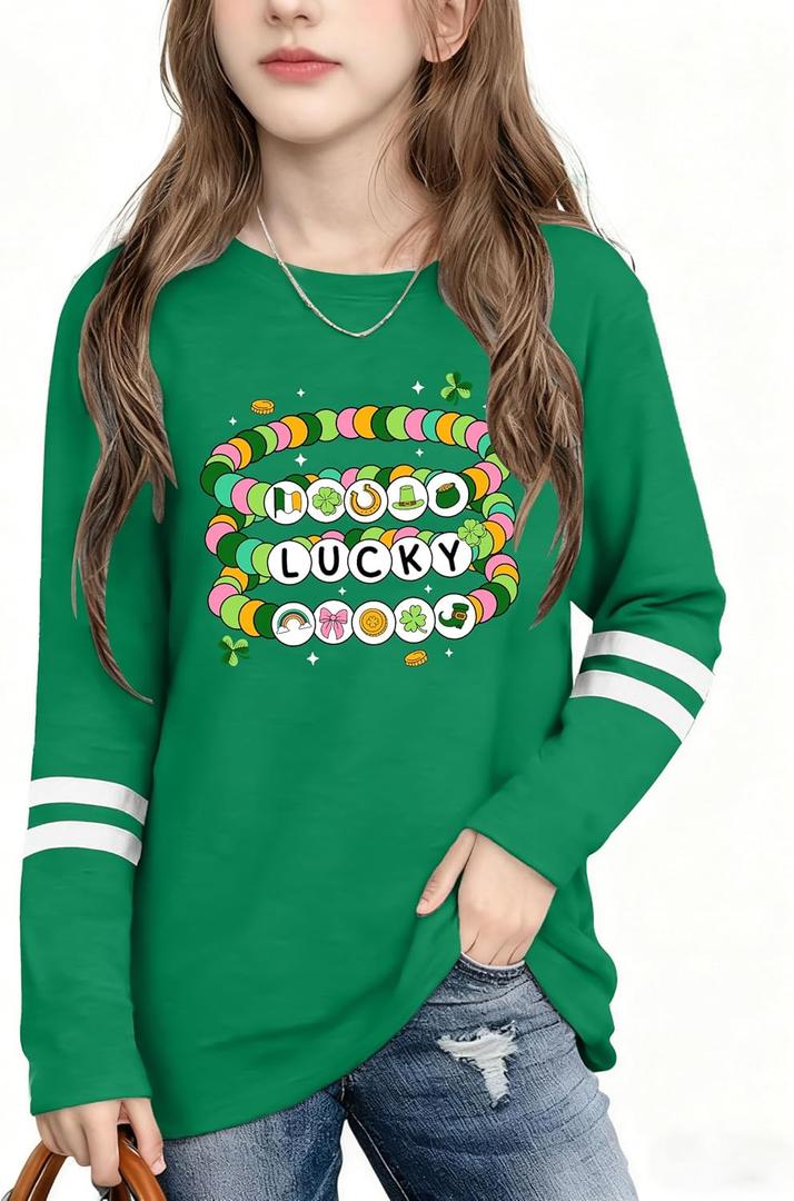 Kids St Patrick's Day Shirt Girls Boys Lucky Irish Shamrock Shirts Saint Patricks Day Long Sleeve Tops