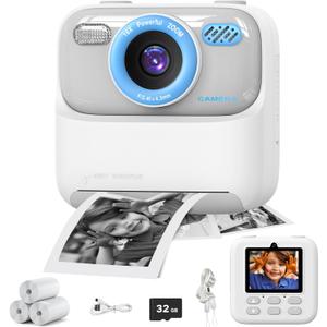 masterbee Kid Camera Instant Print Photo, Birthday Gifts for Girls and Boys, Kids Digital Camera Toys, 1080P HD Video, 3 4 5 6 7 8 9 10 11 12 Year Old Boy Gifts/Girl Gifts (White)
