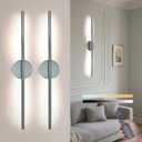 Wireless Wall Sconces Set of 2 28Inch Battery Operated Wall Lights with Remote Control360Rotate Dimmable led Wall Lamp for Living Room and Hallway (Chrome)