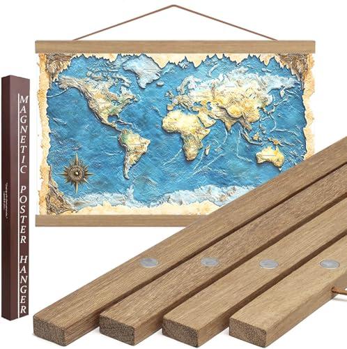 DACRI HOME Magnetic Poster Hanger Frame, Sturdy Magnetic Poster Frame 24x18 24x30 24x36 with Teak Wood, Strong Magnets for Hanging Prints, Maps, Pictures, Scroll Wall Art (24 Inch, Teak)