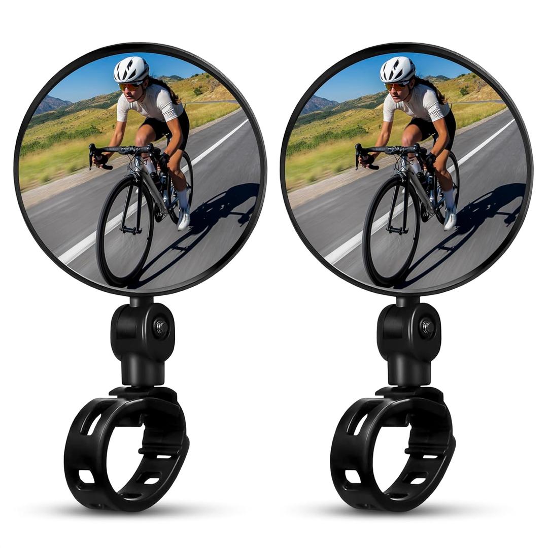 Bike Mirror Handlebar Mount – Clear & 360° Adjustable View, Secure, Damage-Resistant Design, 2 Pcs Bicycle Mirrors for Handlebars – Rear View Mirror for Mountain, BMX, Road Bike, Hybrid & City Bikes