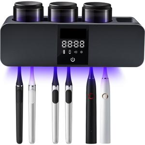 LXIANGN 3 in 1 Toothbrush Cleaner Holders for Bathrooms,Wall Mounted Toothbrush Holders with Drying and Cleaning,Smart LED Screen,6 Toothbrush Slots,3 Cups and Toothpaste Dispenser (Deep Grey)