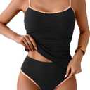 Eomenie Women's Tankini Swimsuits Two Piece Tummy Control Bathing Suit Color Block Slim Swimwear with High Waisted Bottom, Large