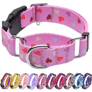 Hikiko Cute Pink Martingale Collar with Heart Design Soft Nylon Quick Release Buckle Dog Collars for Large Dogs (Fresh Love,Large)