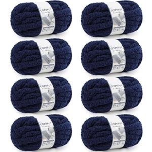 Cozyful Chunky Yarn for Hand Knitting - #10 Chunky Chenille Yarn, Jumbo Big Thick Chunky Yarns for Crocheting, Super Bulky Chunky Knit Blanket Yarns, 8 Skein (25 yds 8 oz Each Skein), Navy Blue