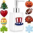 Gejoy Seasonal Soap Dispenser Patriotic 4th of July Magnetic Interchangeable Set - Ceramic Hand Soap Dispenser with 9 Seasonal Resin Ornaments & Magnetic Pads-Festive Bathroom & Kitchen Dec(Silver)