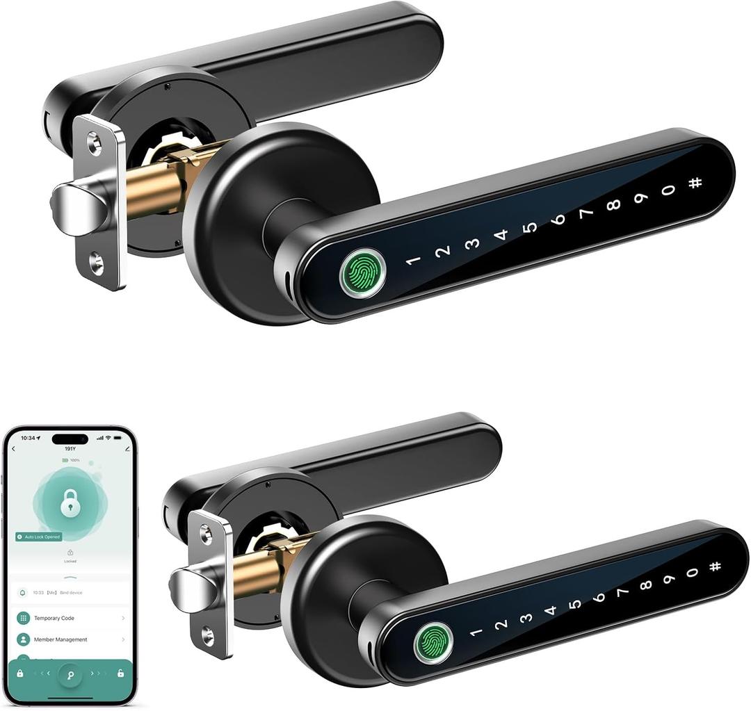 IRONZON 2 Pack Fingerprint Door Lock with Handle Smart Door Lock with Keypad for Home Hotel Office Apartment Bedroom IRONZON 2 Pack Fingerprint Door Lock with Handle Smart Door Lock with Keypad for Home Hotel Office Apartment Bedroom