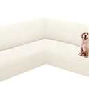 HDCAXKJ Corner Sectional Couch Cover Stretch L Shape Sofa Cover Thick Jacquard Sofa Slipcover Non Slip U Shaped Couch Cover for Sectional Sofa Pets Living Room Furniture Protector (Ivory, Large)