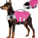 IDOMIK XXL Dog Life Jacket High Flotation, Ripstop Reflective Dog Life Vest for Swimming Boating, Safety Lifesaver with Rescue Handle & Buoyancy, Adjustable Swimming Vest for Large Dogs,Rose,2XL
