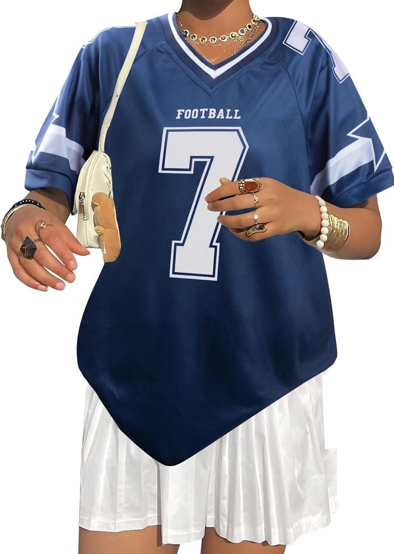 Soccer Cup 2026 Soccer Shirt for Women Jersey Shirts Oversized Number 7 Graphic Shirt (Blue, S)