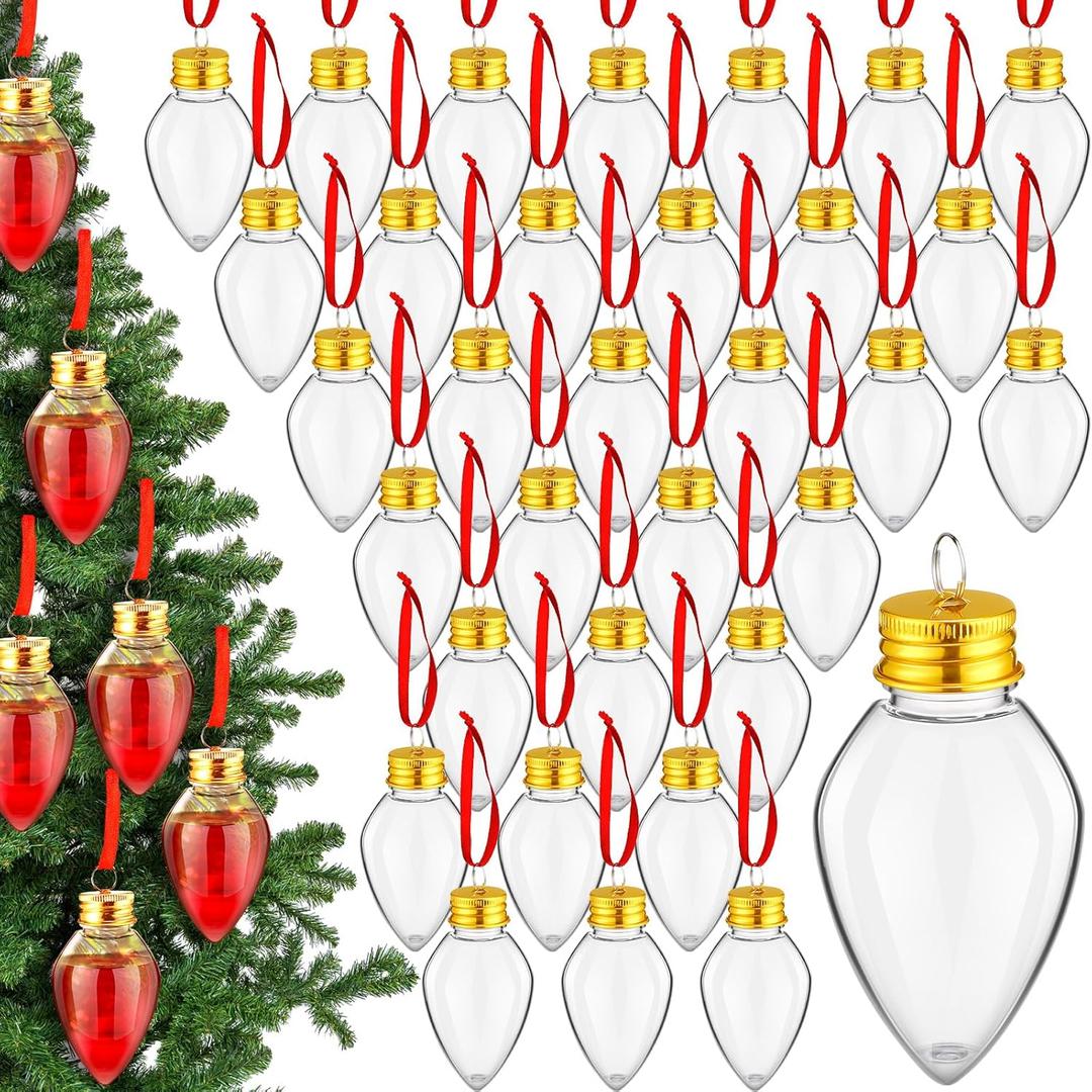 Patelai 48 Pcs Christmas Drink Balls Shot Glass Ornament Plastic Fillable Christmas Tree Ornaments Clear Xmas Water Bottle Bulbs for Holiday Party Decoration Indoor Outdoor, (Water Drop)