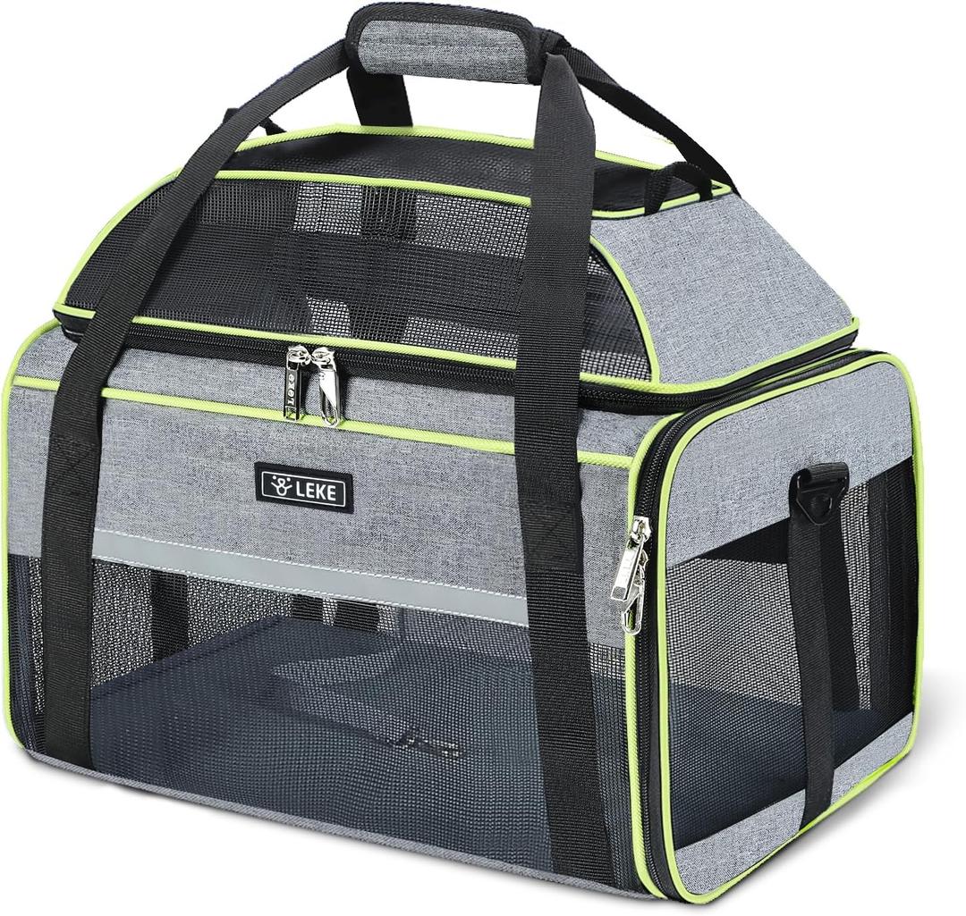 Lekereise Top-Expandable Pet Carrier 17x11x9.5 Inch Alaska Hawaiian Airline Approved Soft Sided Underseat to 12lbs Travel Carriers for Small Cats and Dogs with Locking Safety Zippers Anti-Scratch Mesh (Gray)
