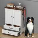 Rovibek Dog Feeding Station with Elevated Dog Bowls with Storage Drawers Pet Storage Cabinet and Pet Feeding Station with Leash Hooks, Pet Organizers for Food & Supplies, White ( 23.6 x 13.8 x 31.5 inches)