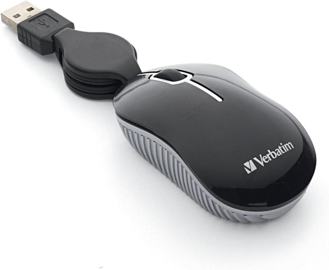 Verbatim Wired Optical Computer Mini USB-A Mouse - Plug & Play Corded Small Travel Mouse with Retractable Cable  Black 98113 Verbatim Wired Optical Computer Mini USB-A Mouse - Plug & Play Corded Small Travel Mouse with Retractable Cable  Black 98113