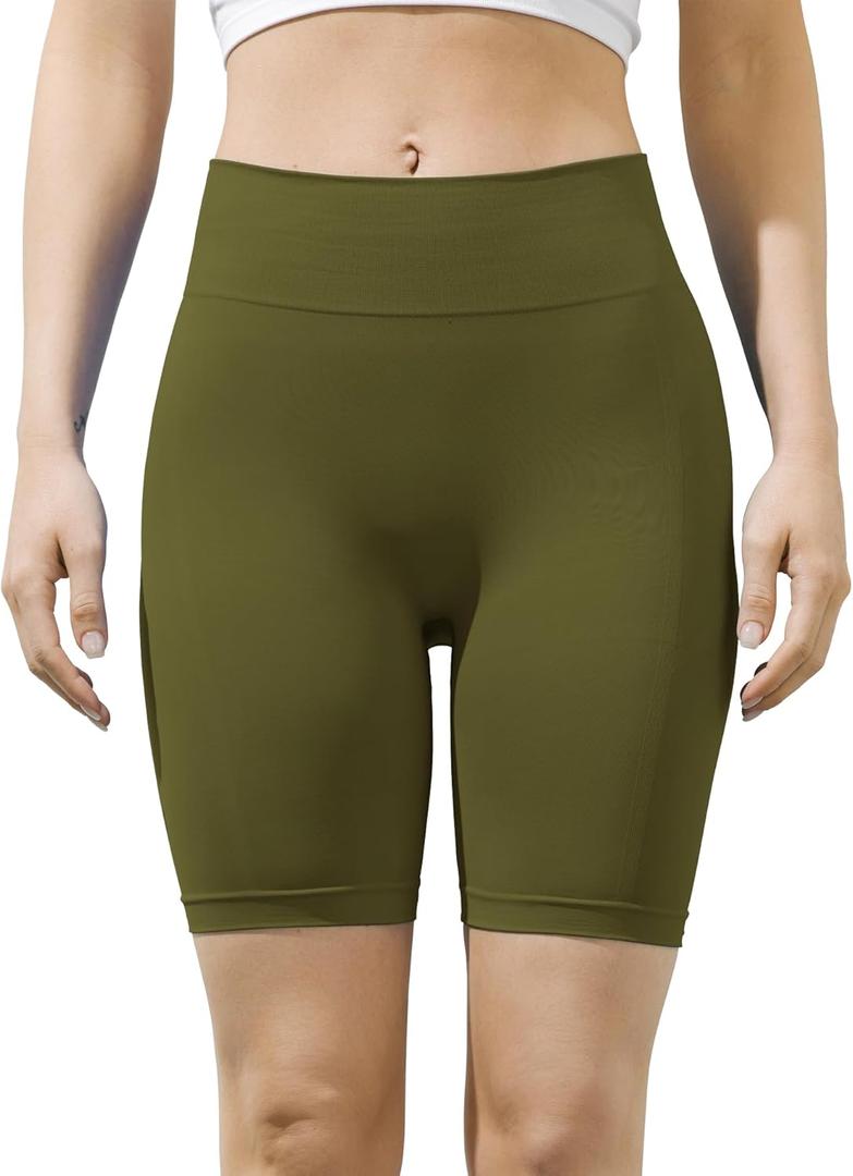 SIXIM Seamless Biker Shorts for Women, High Waisted Workout Compression Yoga Shorts Gym Running Active Fitness Shorts (Green, L)
