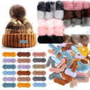 Cinnvoice 30 Pcs Faux Fur Pom Poms for Hats 4" with 100 Pcs Handmade Leather Tag Label Fluffy DIY Knitting Hat Pompoms with Elastic Loop Crochet Craft Accessories for Shoes Scarves Gloves Bag Keychain