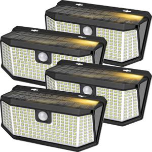 Aootek Solar Outdoor Motion Sensor Lights 2500Lm Solar Panel to 15.3 in and 3 Modes(Security/Permanent On All Night/Smart Brightness Control) with IP65 Waterproof with Wide Angle(4pack)