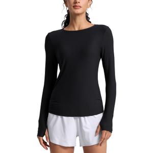 CRZ YOGA Womens Cloudweight Long Sleeve Workout Tops Lightweight Athletic Basic Shirts Soft Casual T-Shirt with Thumb Hole (Medium, Black)