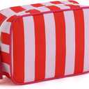 Stripe Makeup Bag Travel Cosmetic Bag Organizer Tassel Toiletry Bag Large Canvas Zipper Pouch and Accessories Storage Bag for Women (Red& Pink)