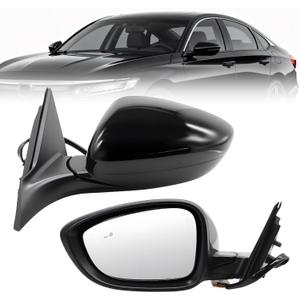 Left Driver Side Mirror Assembly Compatible with 2018-2022 Accord Heated Blind Spot Detection Power Glass Manual Folding Match to Crystal Black Pearl HO1320329 (7Pins)