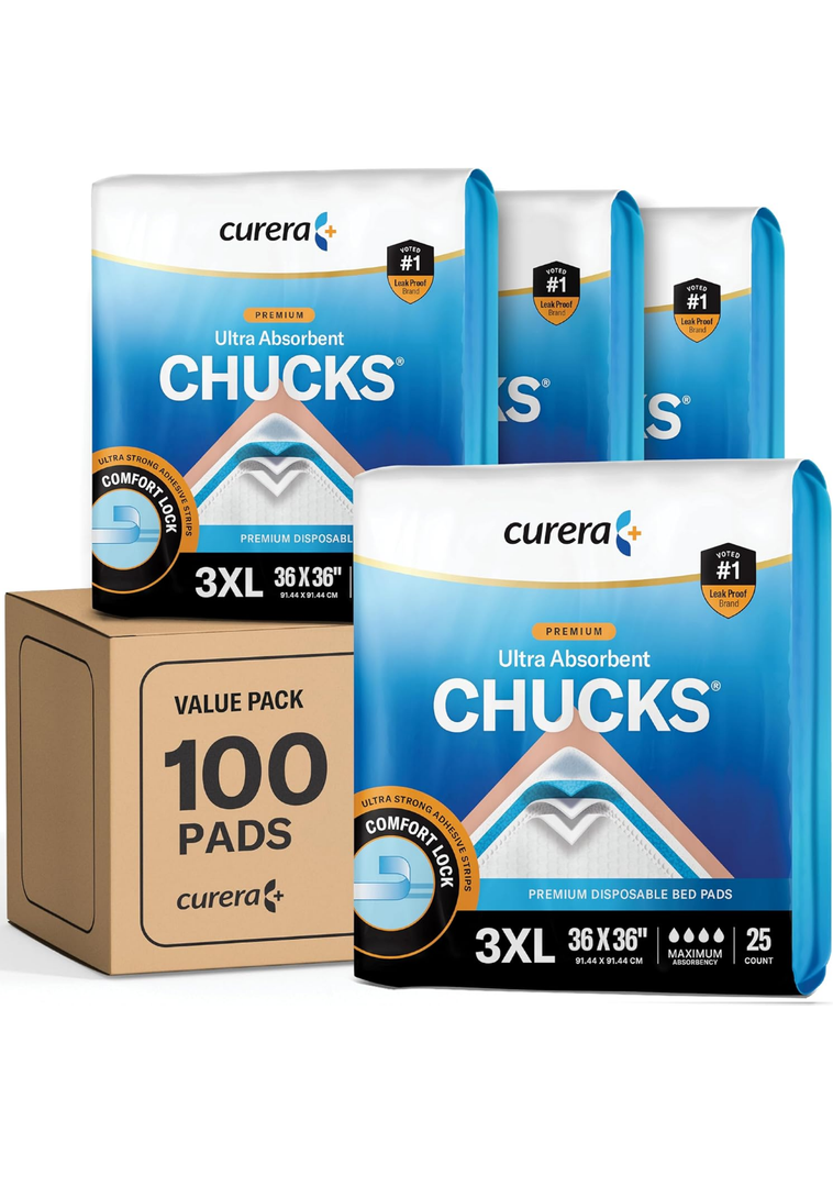 Chucks Premium Disposable Underpads 36”x36” [100-Count] Ultra Absorbent Chux Incontinence Bed Pads Disposable Adult with Adhesive Tape, Pee Pads Pet Training Pads XXXL 36x36 Bulk Pack