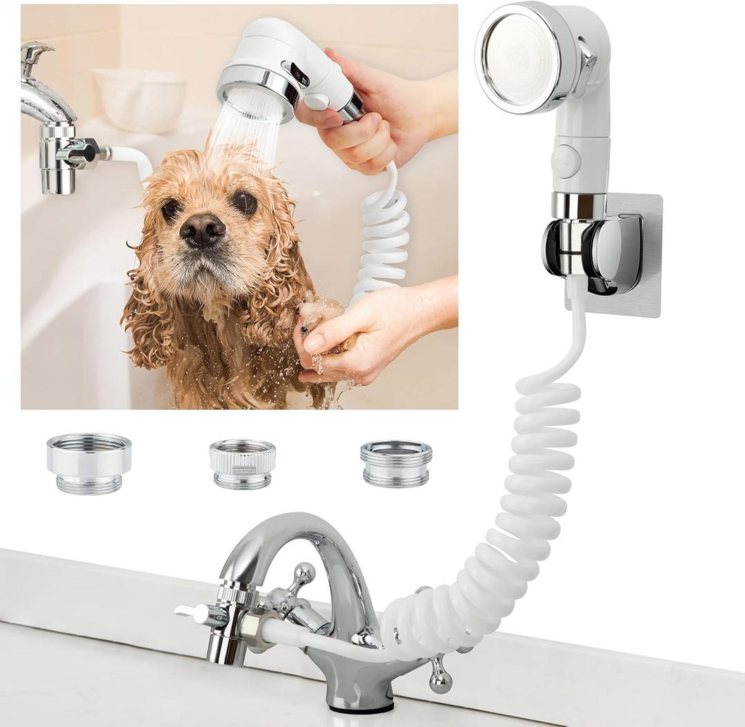 ZCONIEY Sink Faucet Sprayer Attachment, Shower Head Attaches To Tub Faucet, Dog Bathing Hose Shower Set for Laundry Bathroom Kitchen, White