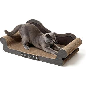 Extra Large Cat Scratcher Bed, 26.5" Sofa Shaped Cardboard Scratch Pad & Couch, Durable Cat Lounger, Furniture Protector for Large Cats & Multi-Cat Households (Wood Color)