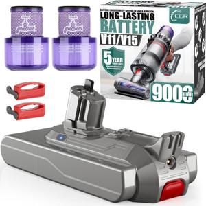 EGR 9000mAh V11 Battery Replacement Compatible with Dyson Click-in Installation for Extra/Absolute/Animal/Torque/Drive/Outsize/V11/V15/SV15/SV22/970425-01 Vacuum