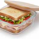 3-Cup Glass Sandwich Container with Bamboo Lid, Square Food Storage Bowls, Airtight Food Storage Lunch Box for Meal Prep, Freezer & Microwave Safe
