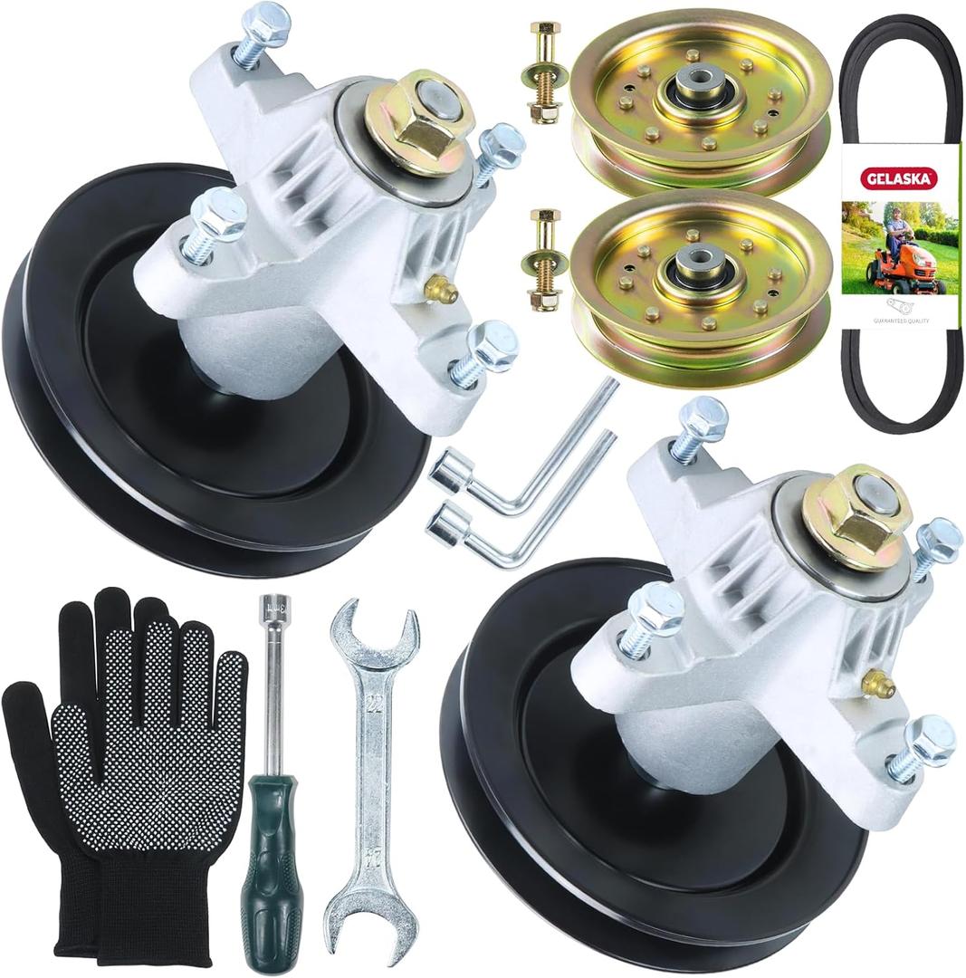 GELASKA 2 Pack Pre-Greased 918-0624b Spindle Assembly with 756-04129 Idler Pulley 954-04060C Belt Replaces 918-0624B, 618-0624, 618-0659, 918-0624A for MTD LT542G, LT 542H, LT942H Mis Tool