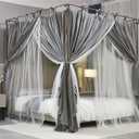 4 Corners Post Princess Curtain Bed Canopy Double Layer Cozy Mosquito Net Mesh and Cloth for Girls Adults Bedroom Decoration (Double-Grey/White, 64" W*82" L*82"*H/(Queen))