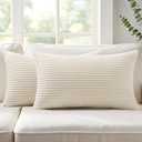 Mecatny Corduroy Decorative Throw Pillow Covers 12x20 Set of 2 for Sofa Living Room, Soft Neutral Boho Couch Pillow Covers for Home Decor, Cream White