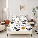 Bats Halloween Decoration Pumpkin Fitted Sheet Witch Hat Bed Sheets Spider Web Bedding Set Twin,Bones Galaxy Stars Sheets Cartoon Skeleton Spooky Spider Webs Halloween Decorations Indoor (Multi 04)