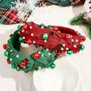 Christmas Headband for Women,Pearl Rhinestone Crystal Jeweled Hairband, Christmas,New Year's Day,Valentine Day,Mother's Day Knot Hair Hoops,Festive Pearl Hair Accessory(Red+Green)