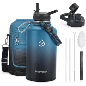 64 oz Insulated Water Bottle with Carrier Bag, Half Gallon Stainless Steel Water Bottle Keep Cold 48Hrs, Vacuum Insulated Large Water Jug for Gym, Travel, Hiking, Indigo Black