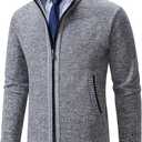 Men's Cardigan Sweaters Full Zip Up Stand Collar Slim Fit Casual Knitted Sweater with 2 Front Pockets, L