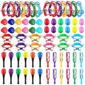 Silipull 36 Pcs Shaker Musical Instruments Set for Kids Early Music Learning Toy Bulk Egg Shaker Wrist Hand Band Bells Maracas Percussion Tambourine Cymbals Plastic Castanets for Preschool