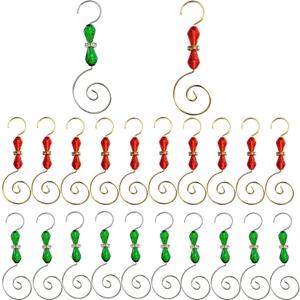 20 Pcs Christmas Ornament Hooks Iron Jewelry Hooks with Christmas Tree Ornament Hanger Decorative for Home Tree Decor(Red, Green)