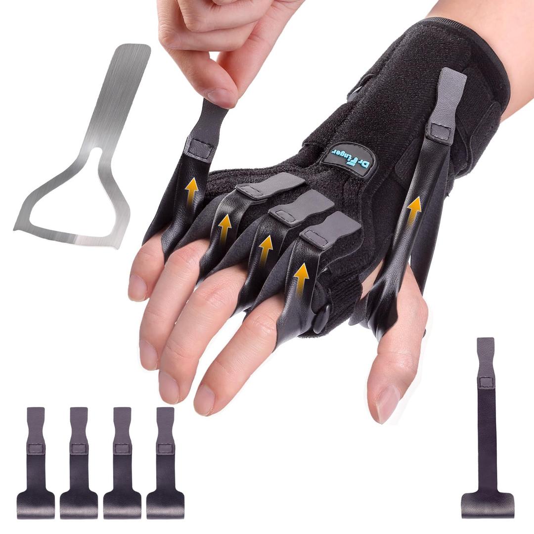 Radial Nerve Palsy Splint Brace for Wrist drop, 5 Fingers Extension, Stroke Patient Recovery, Finger Limp, Crutch Palsy, MCP Arthroplasty, for both Left and Right Hand - Black