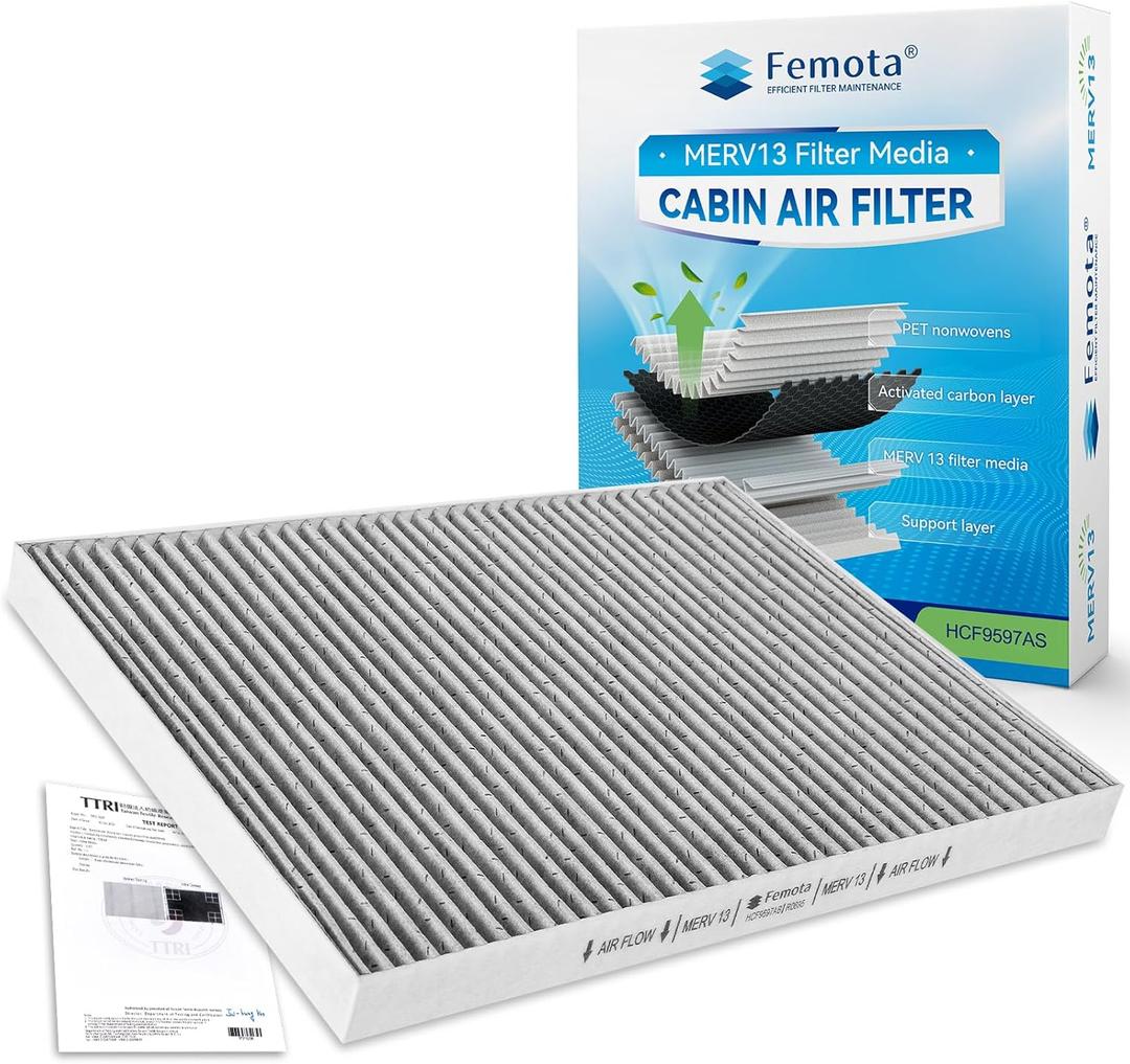 Certified MERV 13 Cabin Air Filter with Activated Carbon, CF9597A for Dodge Caravan 2001-2007, Grand Caravan 2001-2007, Chrysler Voyager 2001-2003, Town & Country 2001-2007, Pacifica 2004-2008