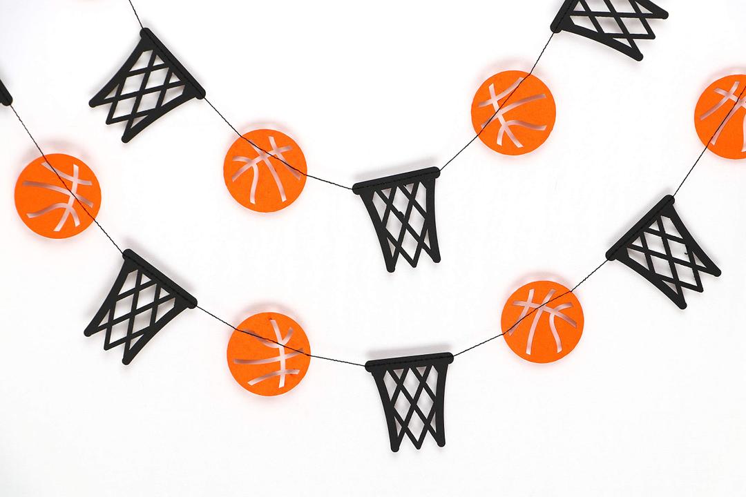 Basketball and Hoop Garland Decorations – Sports-Themed Banner for Game Day Parties, Team Celebrations, Tournaments, Sports Bars, Athlete Events, or Basketball-Themed Room and Event Décor