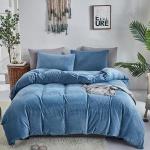 CLOTHKNOW Blue Fluffy Queen Comforter Set Velvet Bedding Comforter Sets Soft Grayish Blue Comforter with 2 x Pillow Cases