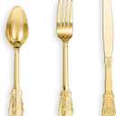 N9R 120pcs Gold Plastic Silverware, Disposable Silverware Include 40 Forks, 40 Spoons, 40 Knives, Gold Cutlery Set Disposable for Party, Wedding and Daily Use