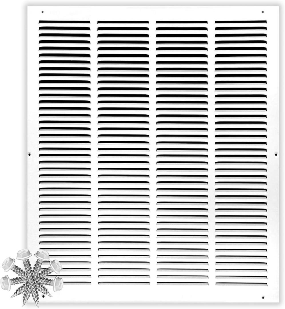 16x22 Return Air Vent Cover Grille for Wall or Ceiling Duct Opening - Flat Stamped Face Air Grill by HVAC Premium - White - Overall Size: 17.75" x 23.75"