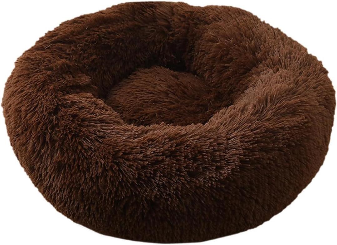 Mr Fluffy Friend - Original Calming Dog Bed, Warm Plush Donut, Washable (L, Coffee) (L (27.5"/70CM))