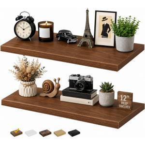 RICHER HOUSE 12 Inch Deep Floating Shelves, 36 Inch Long Wall Shelf, Walnut